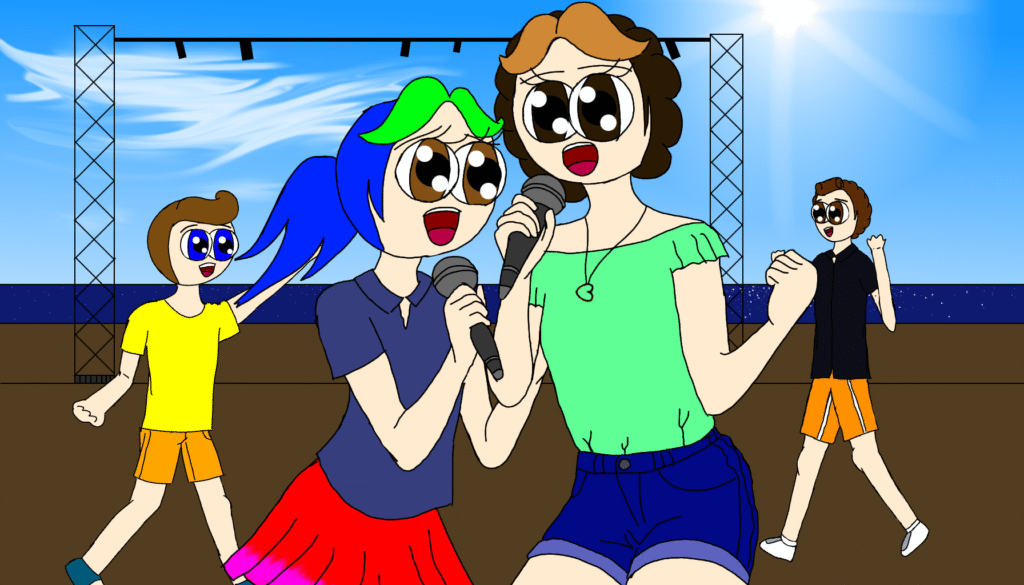 two girls singing