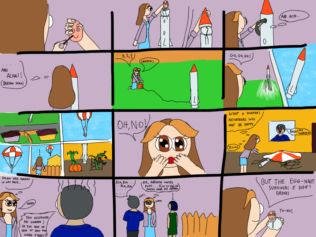 launching a model rocket with an egg from the backyart, it ended up in the neightbours' garden