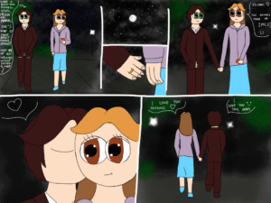a couple walking together at night