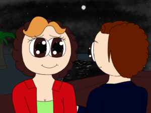 a girl looking at another guy