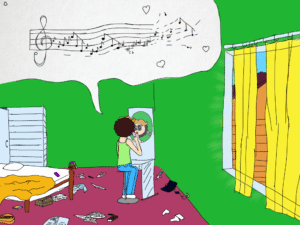 a girl singing while brushing her hair