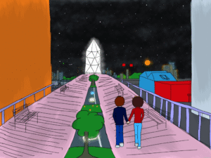 a couple hand in hand at the riverfront